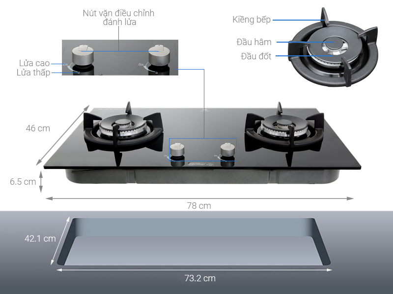 Thông số kỹ thuật Bếp gas âm Electrolux EGT7627CK