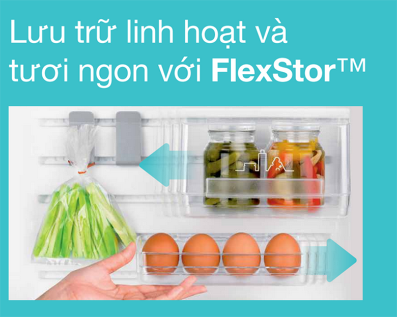 Với FlexStor, các khay trên khung cửa như khay trứng, có thể được di chuyển qua lại dễ dàng