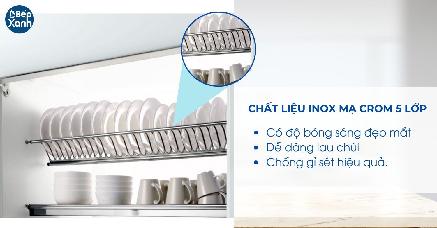 Chất liệu kệ chén FS RS900S làm từ inox mạ crom 5 lớp sáng đẹp