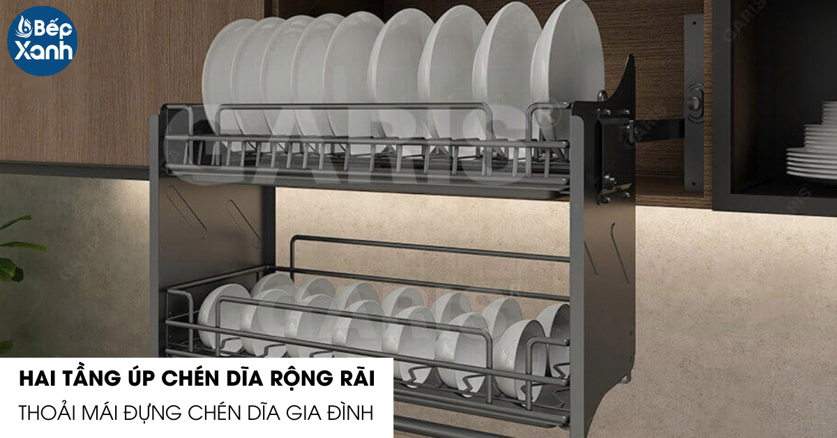 Giá bát đĩa nâng hạ Garis ML06.90N thiết kế 2 tầng úp chén dĩa