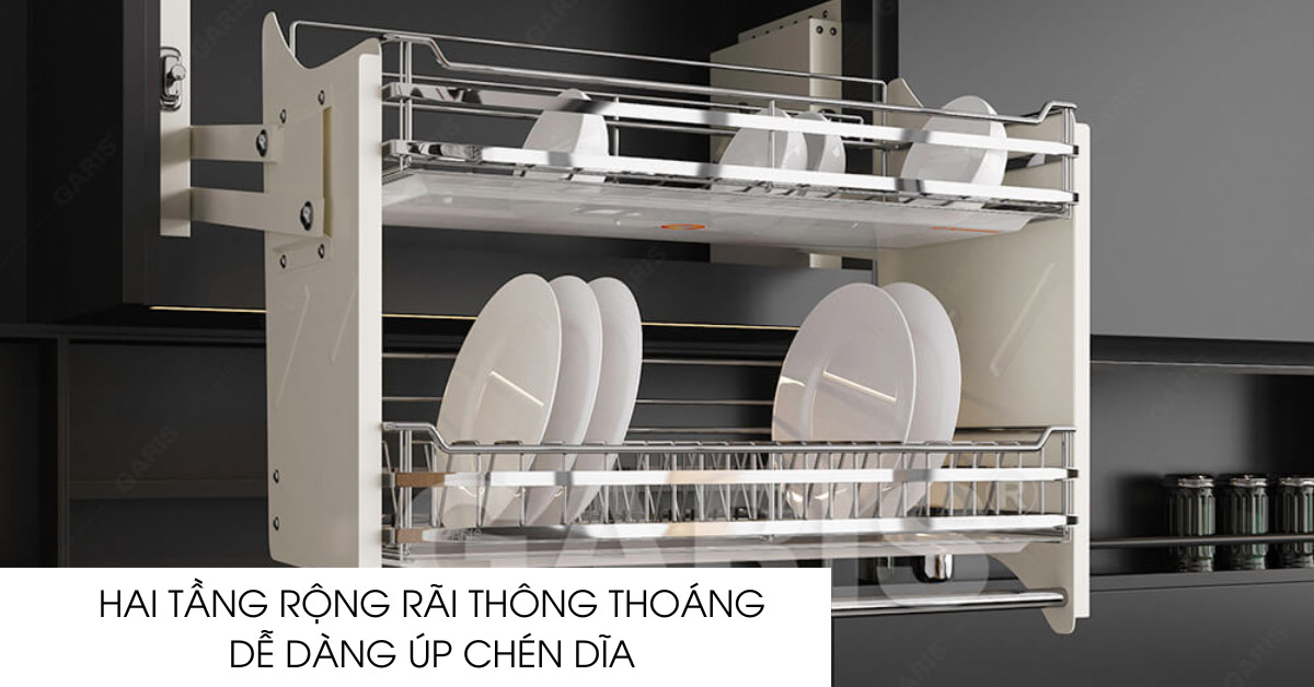 giá bát đĩa nâng hạ Garis GL06.60E hai tầng rộng rãi