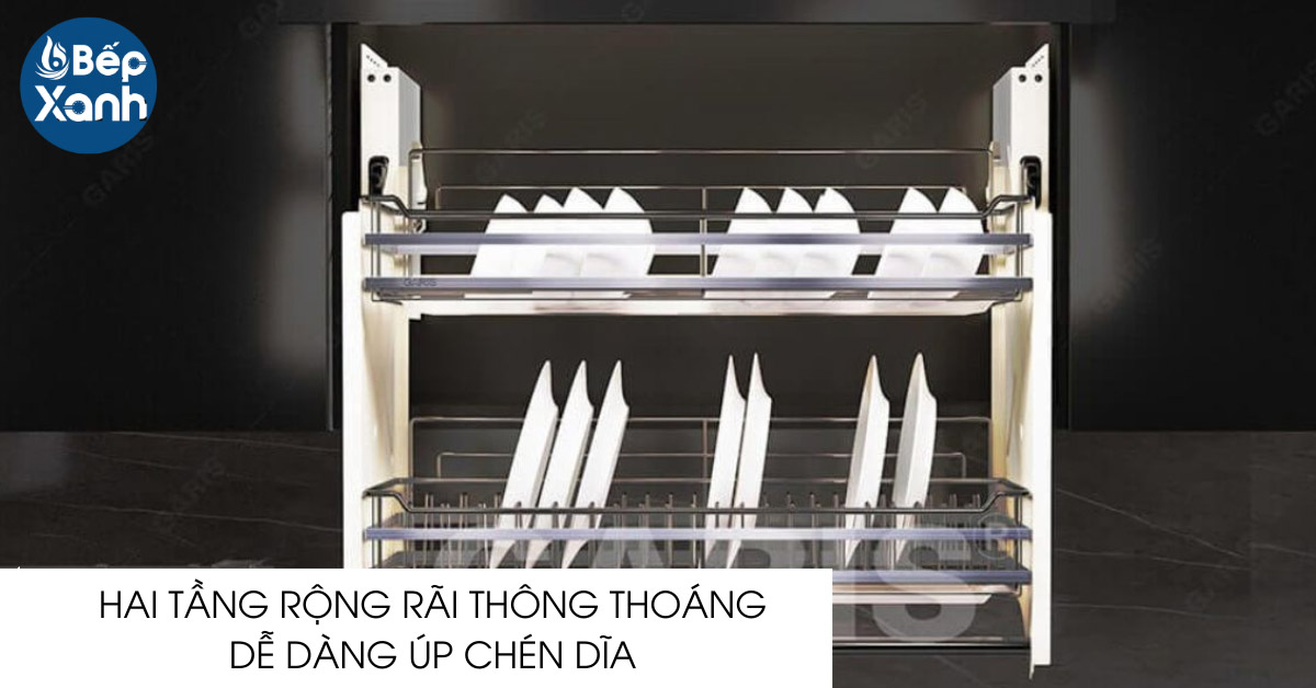 giá bát đĩa nâng hạ Garis GL06.90E hai tầng rộng rãi