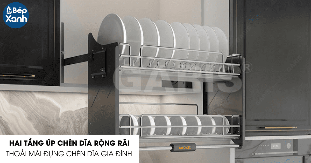 Kệ bát đĩa nâng hạ Garis ML06.90V hai tầng úp chén dĩa rộng rãi
