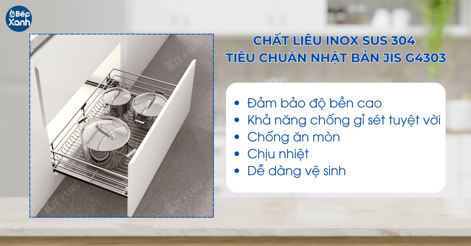 Chất liệu của giá xoong nồi Kit Plus DG80S Kệ hoàn thiện từ inox sus 304 bền bỉ