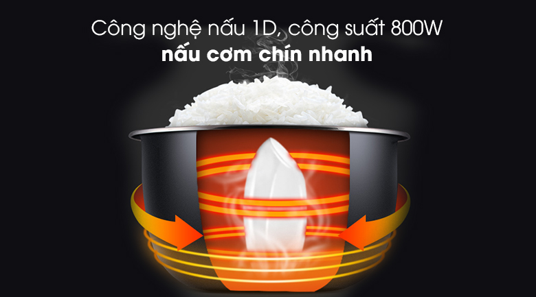 Nồi cơm nắp gài Kangaroo KG18R2 1.8 lít - Nấu cơm chín chỉ trong 20 - 30 phút với công nghệ nấu 1D, công suất 800W