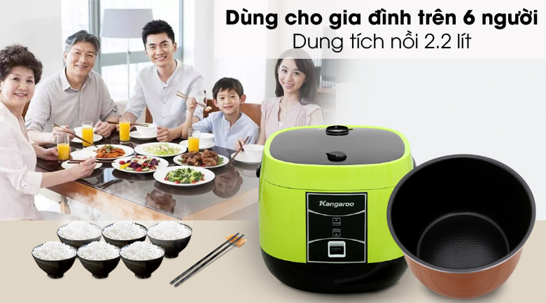 Dùng cho trên 6 người ăn - Nồi cơm nắp gài Kangaroo KG22R1 2.2 lít
