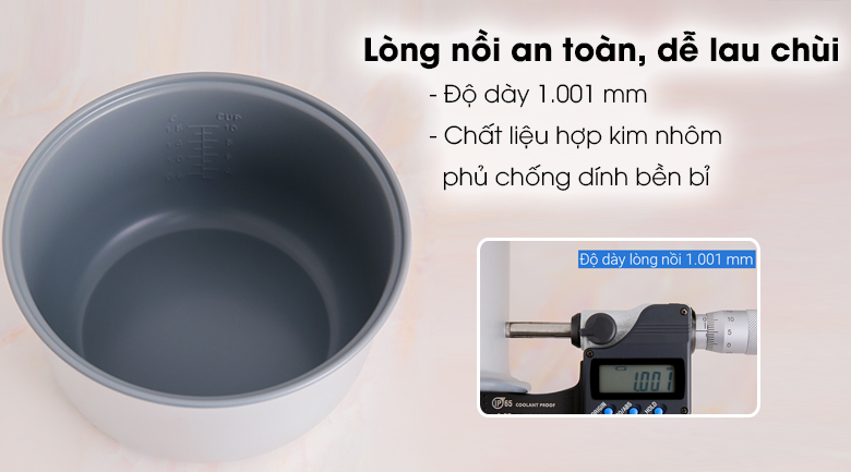 Nồi cơm nắp gài Kangaroo KG378H 1.8 lít - Lòng nồi dày 1.001 mm bằng hợp kim nhôm phủ chống dính