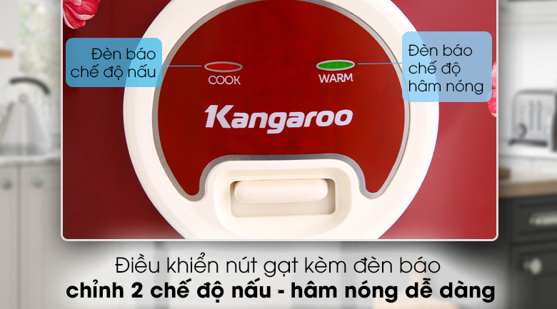 Nồi cơm nắp gài Kangaroo KG378H 1.8 lít - Điều khiển nút gạt tùy chỉnh chức năng nấu - hâm nóng dễ dàng