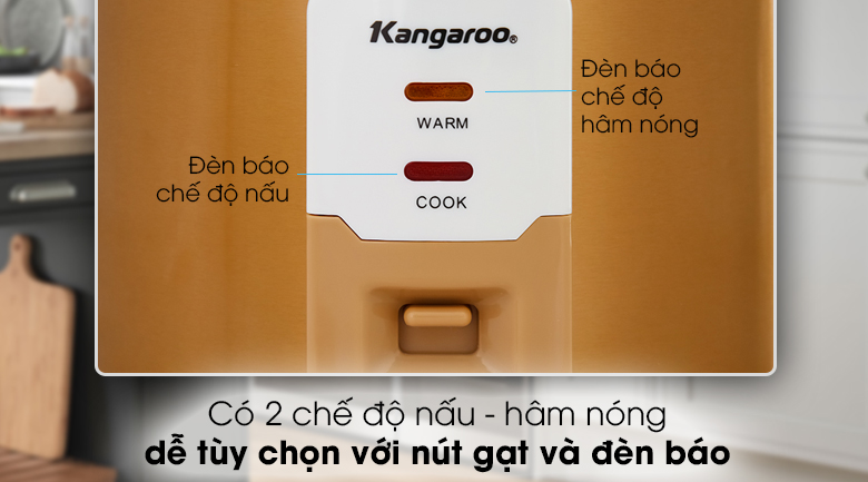 Nồi cơm nắp gài Kangaroo KG572 2.2 lít - Thiết lập 2 chế độ nấu - hâm nóng
