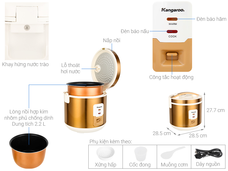 Thông số kỹ thuật Nồi cơm nắp gài Kangaroo KG572 2.2 lít