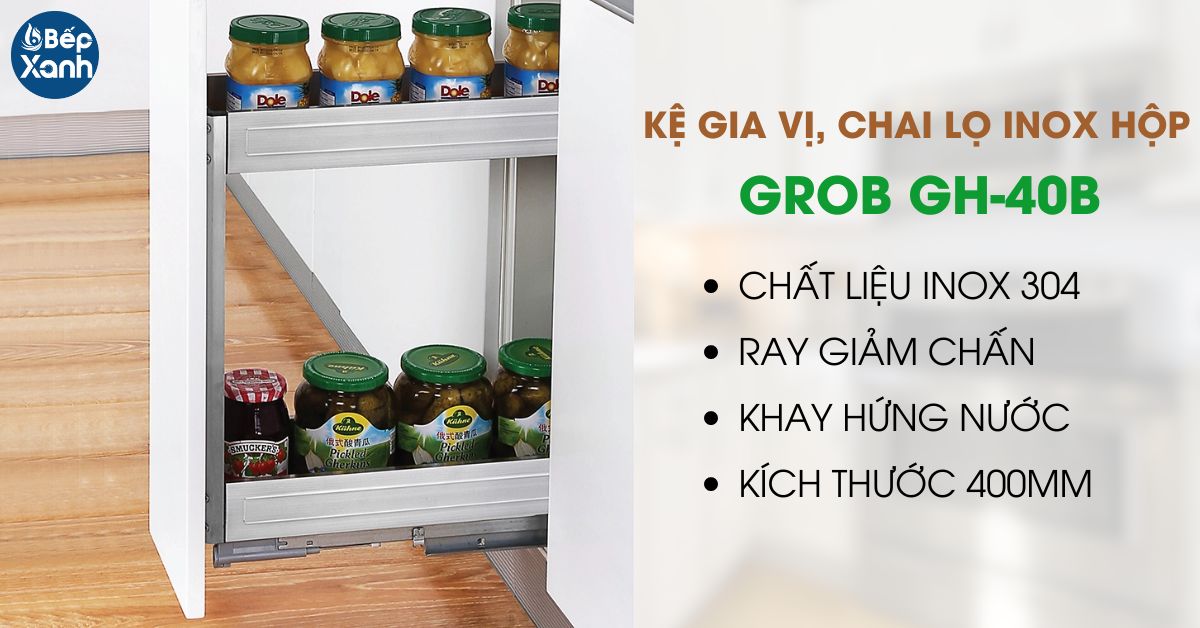 Kệ đựng gia vị inox hộp tủ 400 Grob GH-40B