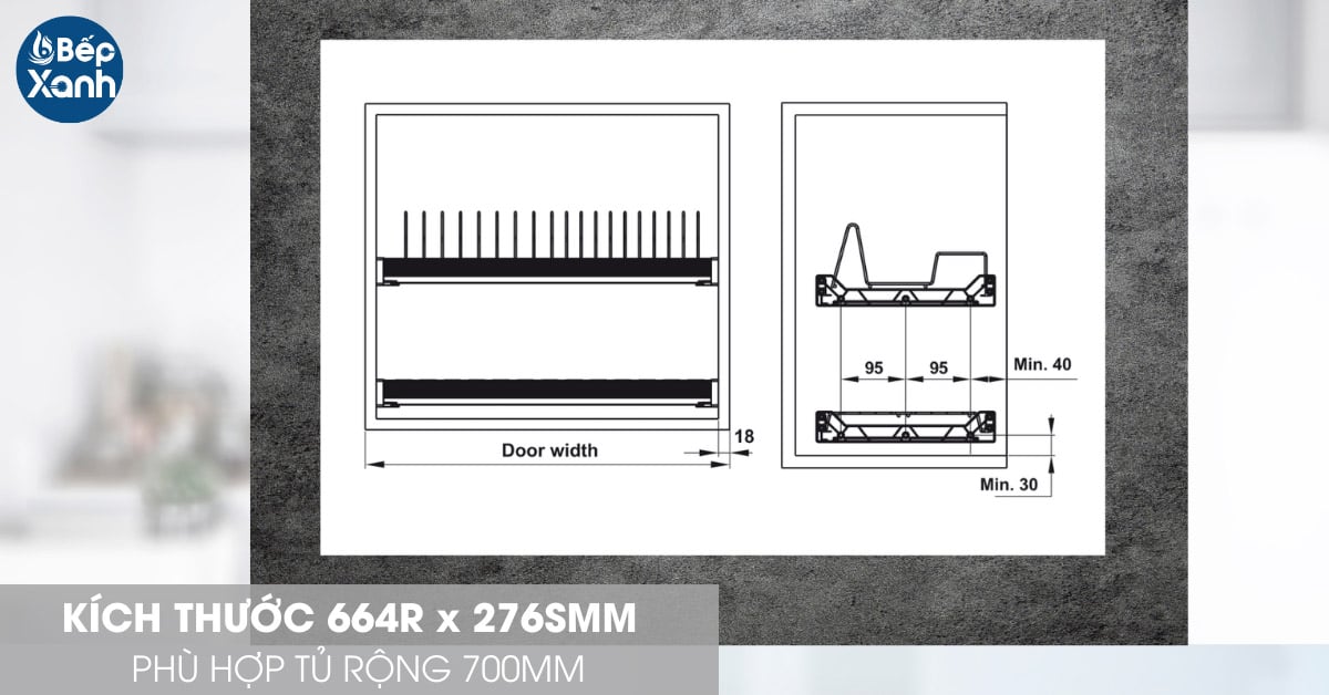 Kệ chén cố định Hafele Presto 700mm 544.40.011 kích thước