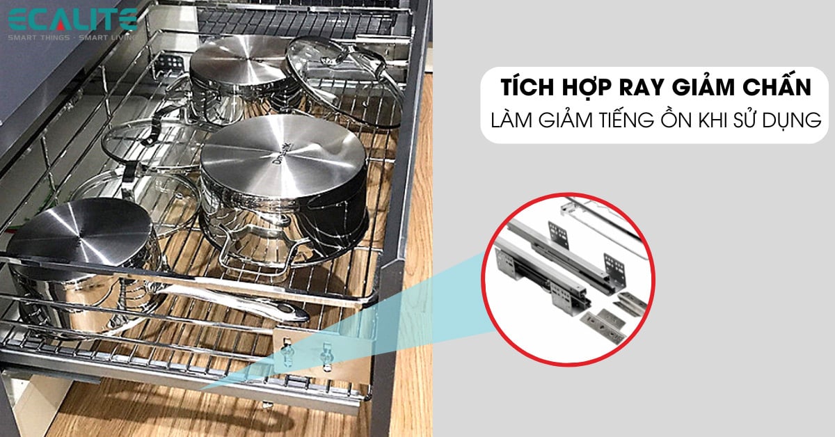 Kệ xoong nồi tủ dưới Ecalite EL-EP9003B tích hợp thêm ray trượt giảm chấn