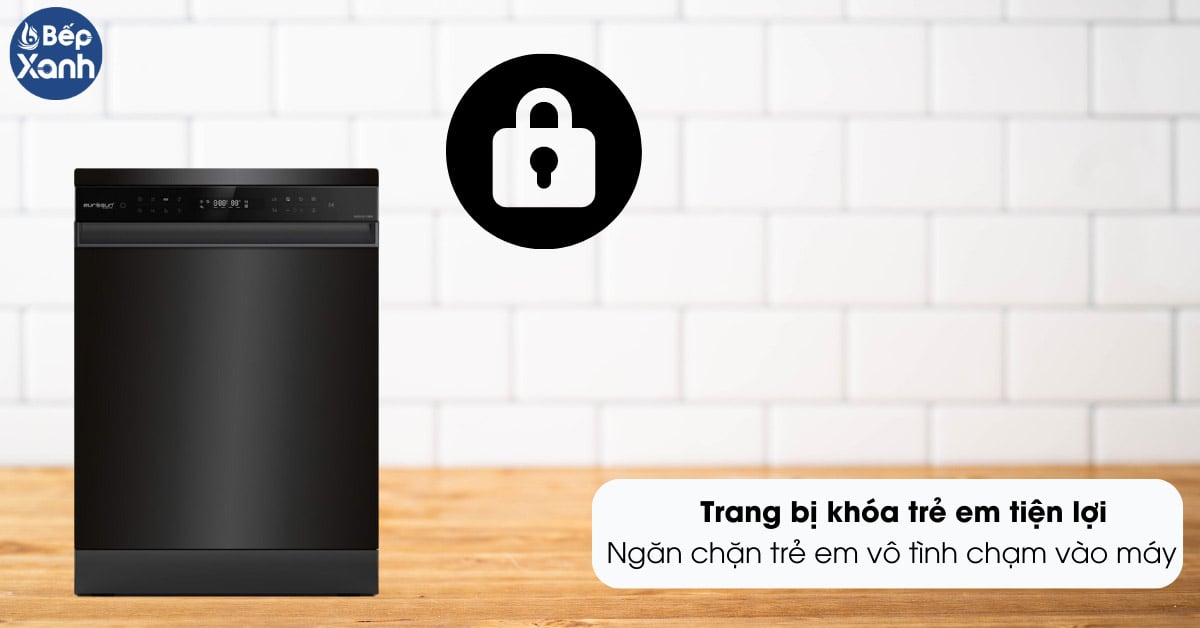 Máy rửa bát Eurosun SMS81EU19EB khóa trẻ em tiện lợi