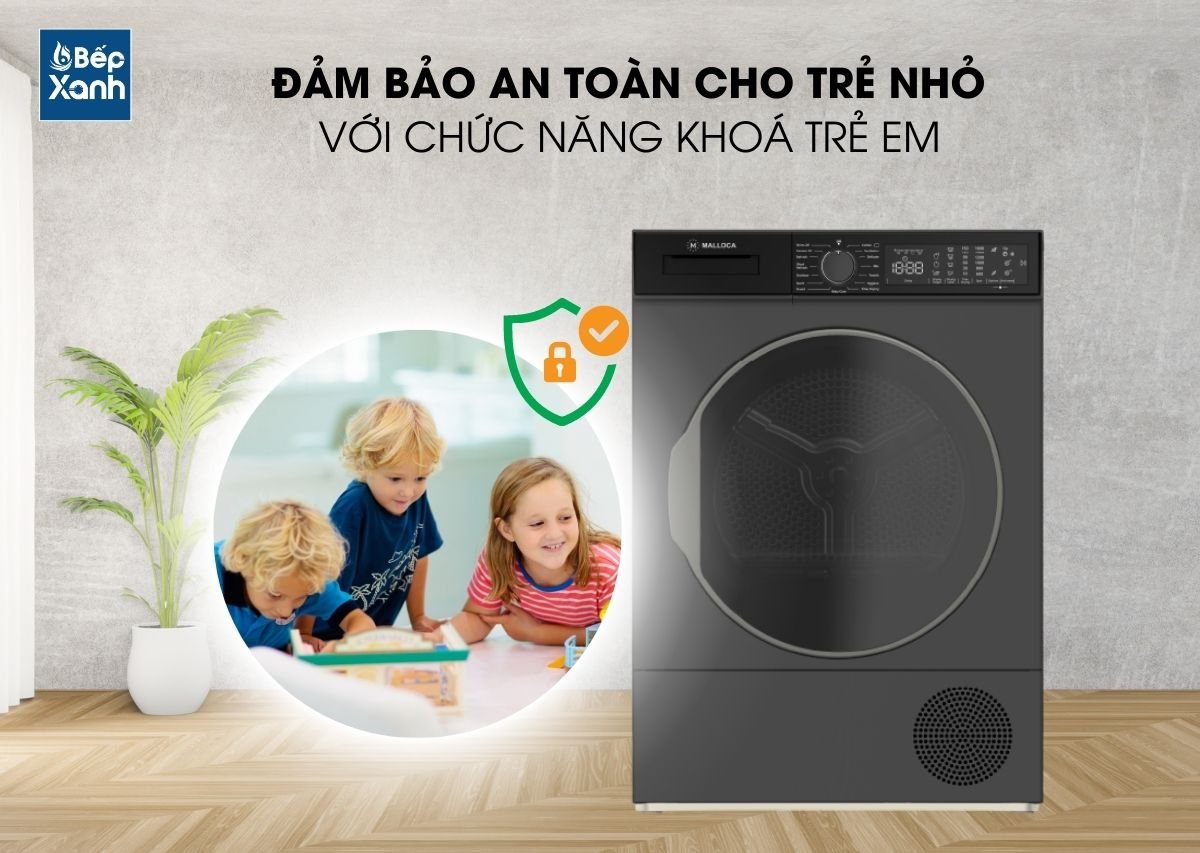 khoá trẻ em Máy sấy quần áo Malloca MTD-T1510HP