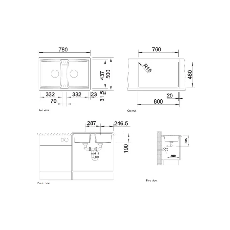 Kích thước chậu Blanco LEXA 8