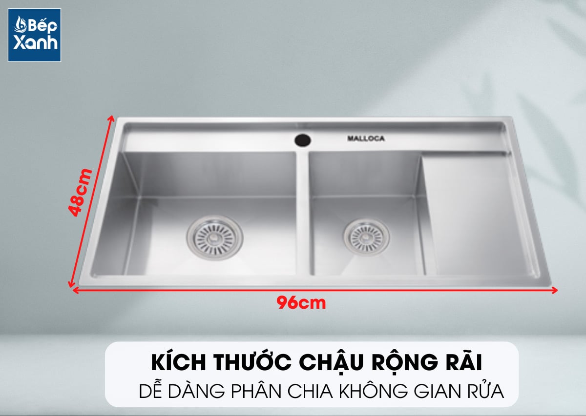 Kích thước chậu rộng rãi với nhiều không gian rửa của chậu MS-6305