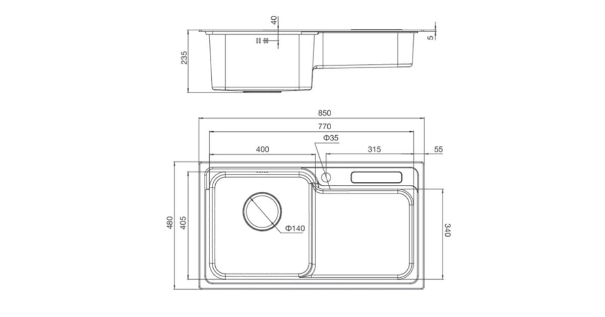 Kích thước chậu rửa Malloca MS 1028N