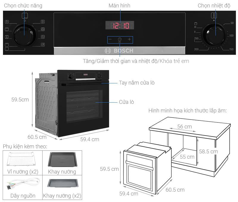 Lò nướng âm Bosch HBS534BB0B 71 lít