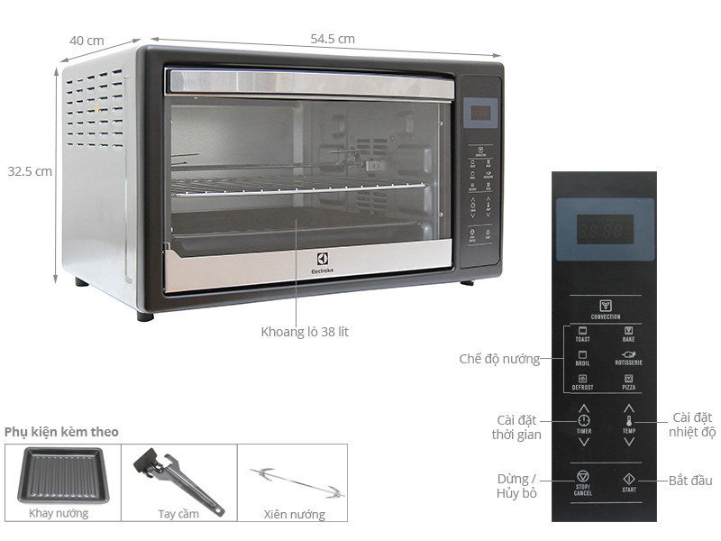 Thông số kỹ thuật Lò nướng Electrolux EOT38DXB 38 lít
