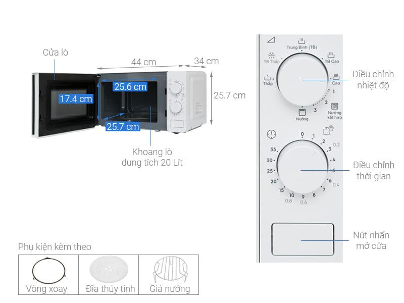 Thông số kỹ thuật Lò vi sóng Electrolux EMG20K38GWP 20 lít
