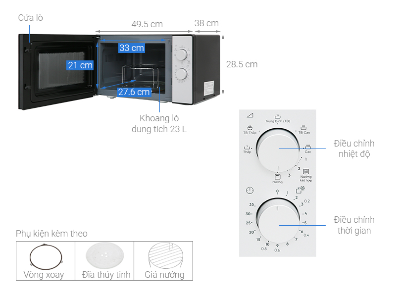 Thông số kỹ thuật Lò vi sóng Electrolux EMG23K38GB 23 lít