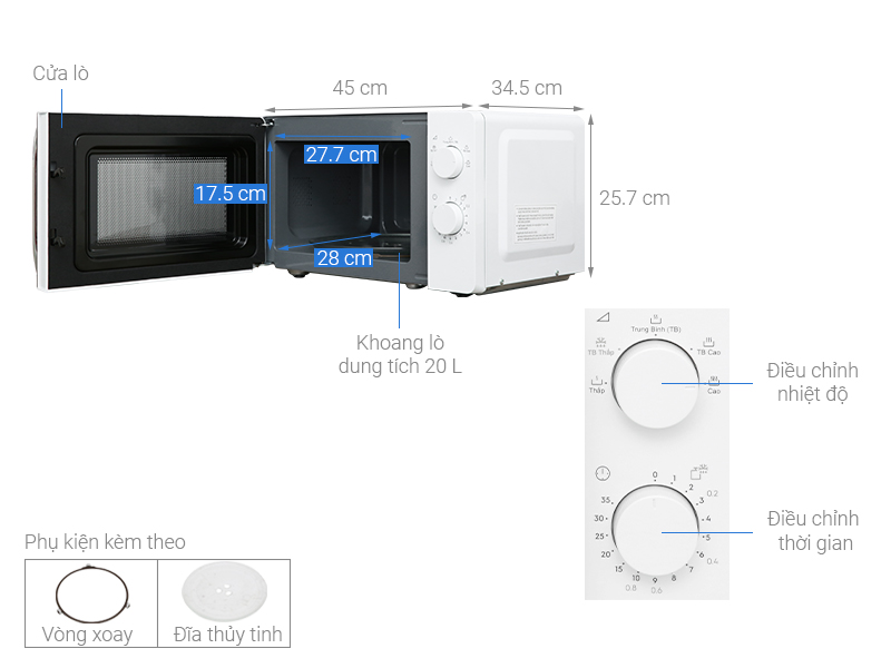 Thông số kỹ thuật Lò vi sóng Electrolux EMM20K18GW 20 lít