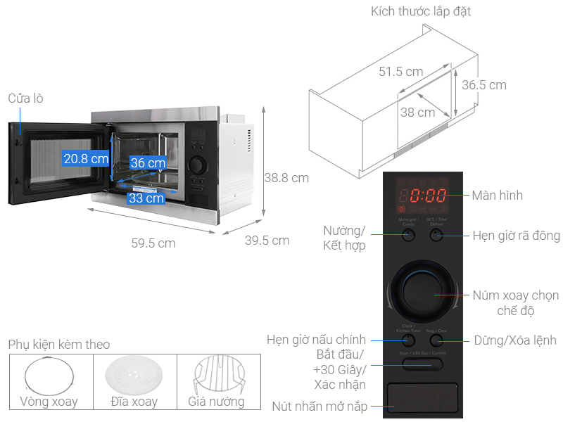Thông số kỹ thuật Lò vi sóng âm Electrolux EMS2540X 25 lít