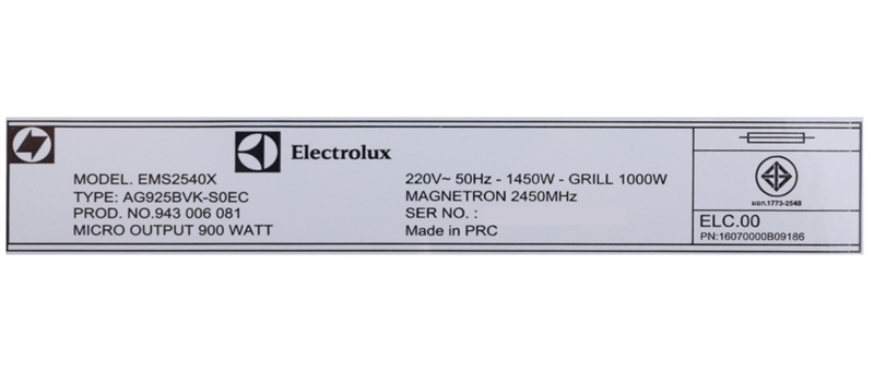Công suất vi sóng 900 W, nướng 1000 W - Lò vi sóng âm Electrolux EMS2540X 25 lít