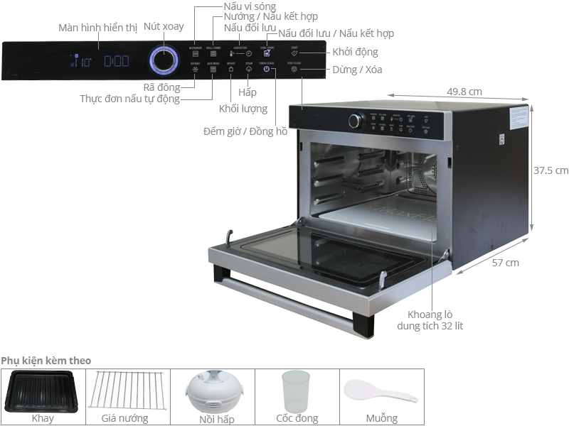 Thông số kỹ thuật Lò vi sóng Electrolux EMS3288X 32 lít