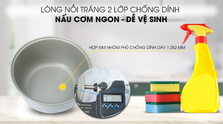 Lòng nồi phủ lớp chống dính - Nồi cơm điện nắp gài Kangaroo 1.8 lít KG18RC3
