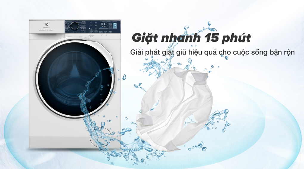 Máy giặt Electrolux Inverter 8 kg EWF8024P5WB- Giải pháp giặt giũ nhanh chóng với chế độ giặt nhanh 15 ph��t
