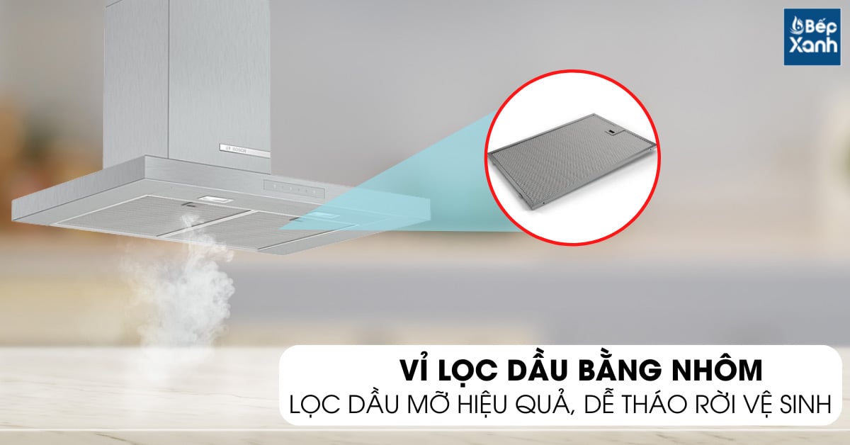 Máy hút mùi treo tường BOSCH DWB77CM50 có lưới lọc dầu bằng nhôm