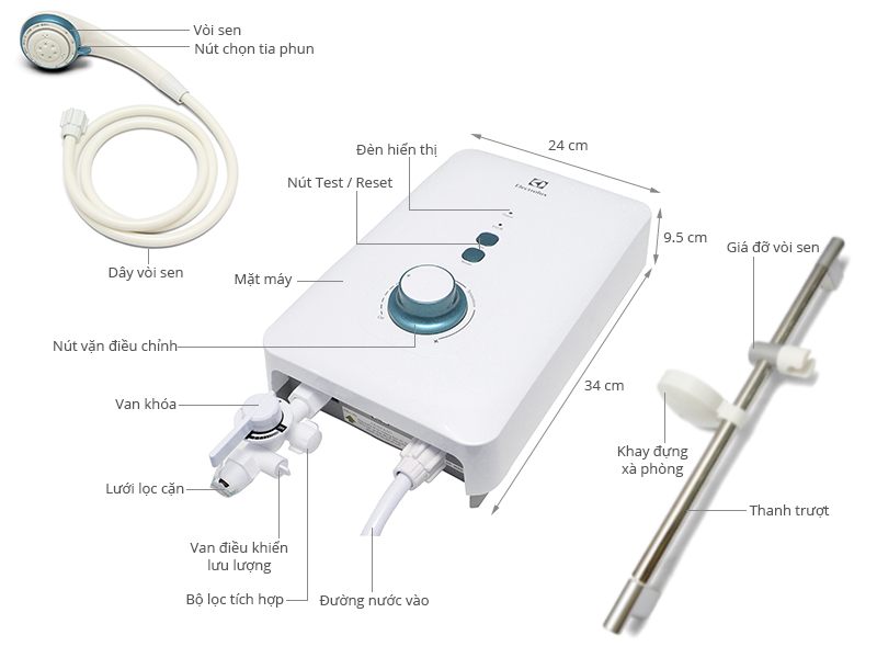 Thông số kỹ thuật Máy nước nóng Electrolux EWE451AX-DWB 4500 W