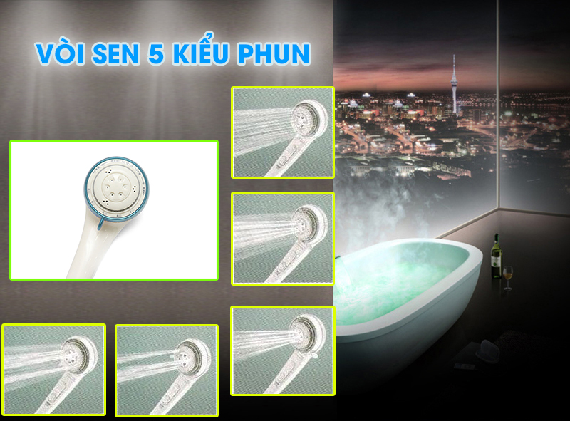 Vòi sen 5 kiểu phun đa dạng Vòi sen 5 kiểu phun đa dạng
