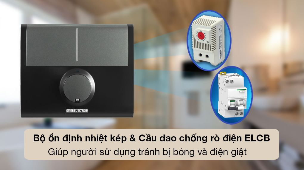 Máy nước nóng trực tiếp Stiebel Eltron 6000W DDC 6 EC - Tích hợp Bộ ổn định nhiệt kép và Cầu dao chống rò rỉ điện ELCB giúp người dùng tránh bị bỏng và giật điện Máy nước nóng trực tiếp Stiebel Eltron 6000W DDC 6 EC - Tích hợp Bộ ổn định nhiệt kép và Cầu dao chống rò rỉ điện ELCB giúp người dùng tránh bị bỏng và giật điện