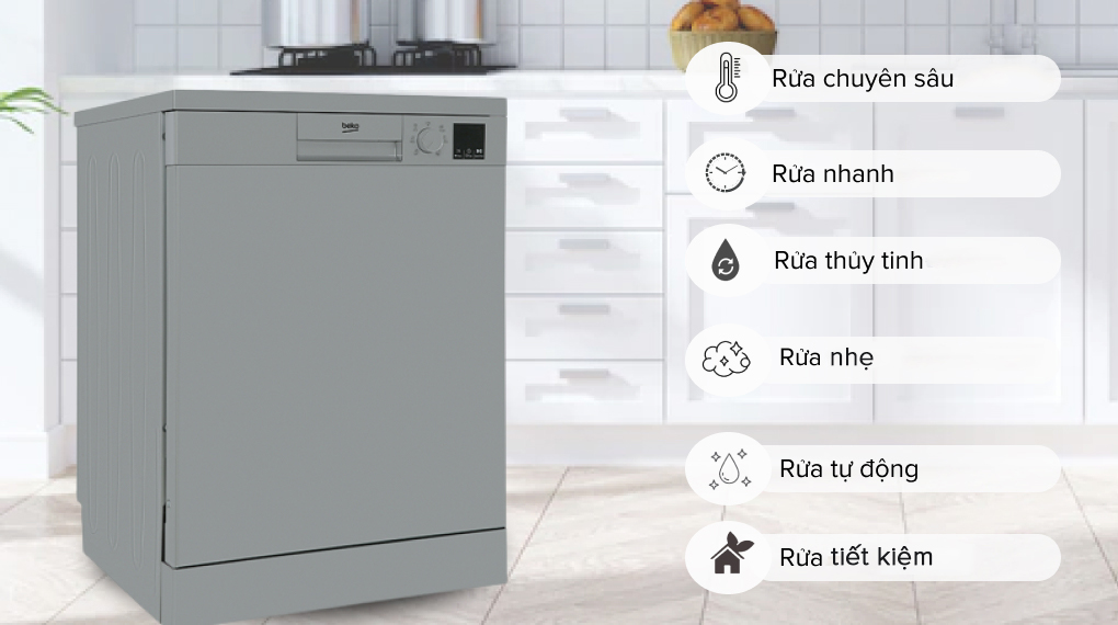 Máy rửa bát độc lập Beko DVN06431S - Chương trình rửa Máy rửa bát độc lập Beko DVN06431S - Chương trình rửa