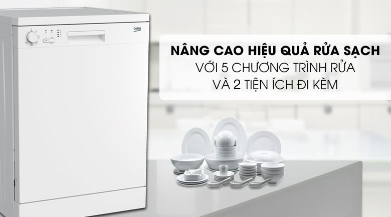 Rửa được đa dạng chén bát với 5 chương trình rửa và 2 tiện ích khác đi kèm Rửa được đa dạng chén bát với 5 chương trình rửa và 2 tiện ích khác đi kèm