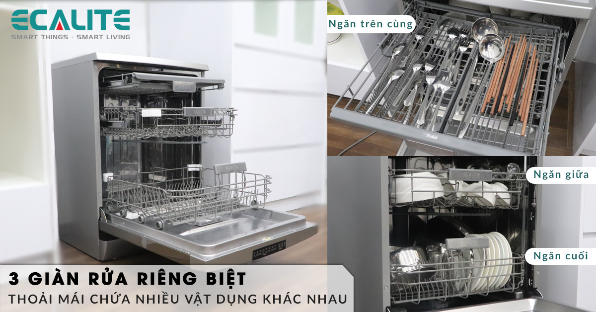Sản phẩm có khoang chứa rộng rãi và 3 giàn rửa riêng biệt