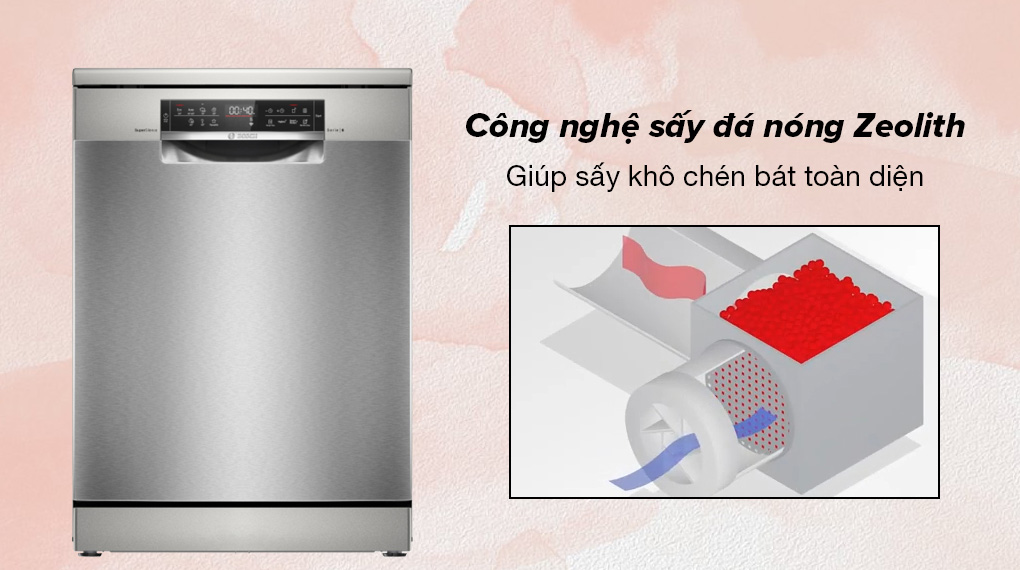 Máy rửa chén độc lập Bosch SMS6ZCI37Q - Công nghệ sấy Máy rửa chén độc lập Bosch SMS6ZCI37Q - Công nghệ sấy