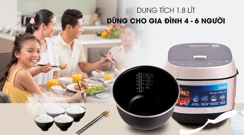 Phù hợp gia đình nhiều thành viên - Nồi cơm cao tần Midea MB-HS5008 1.8 lít Phù hợp gia đình nhiều thành viên - Nồi cơm cao tần Midea MB-HS5008 1.8 lít