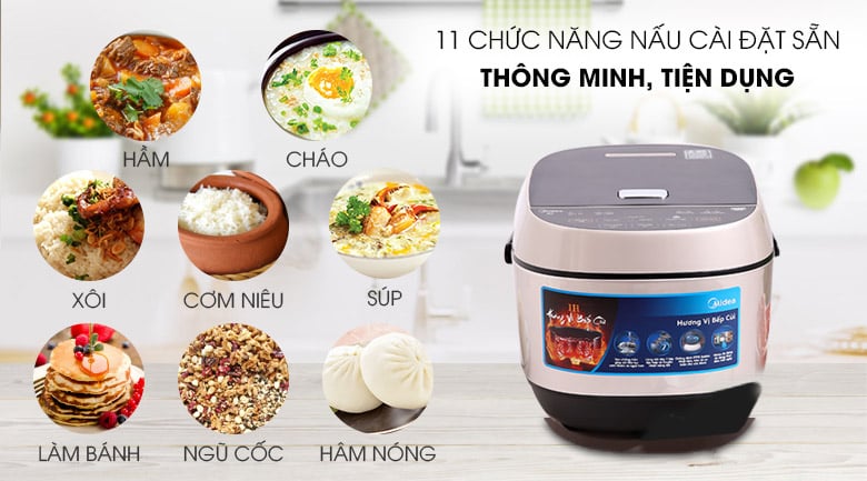 Nhiều chức năng lựa chọn - Nồi cơm cao tần Midea MB-HS5008 1.8 lít Nhiều chức năng lựa chọn - Nồi cơm cao tần Midea MB-HS5008 1.8 lít