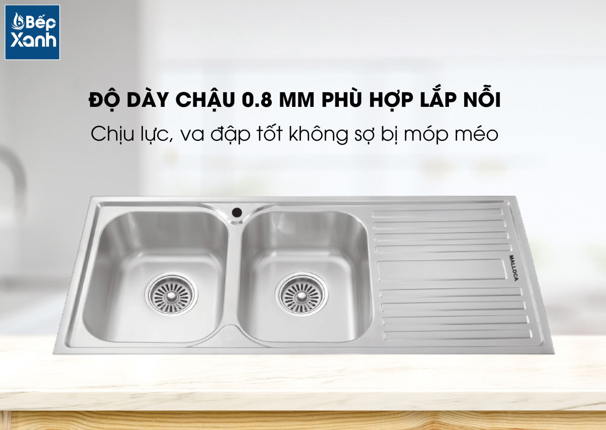 Độ dày chậu 0.8mm phù hợp lắp âm Độ dày chậu 0.8mm phù hợp lắp âm