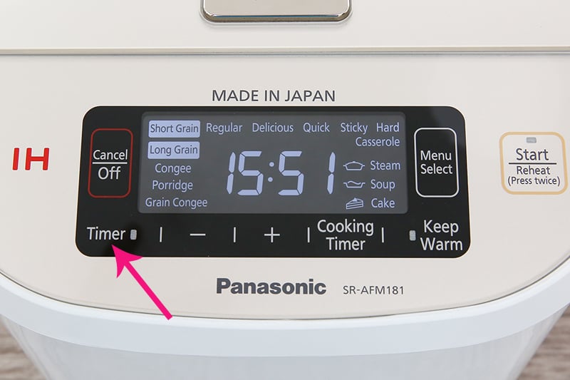 Hẹn giờ tiện dụng - Nồi cơm điện cao tần Panasonic 1.8 lít SR-AFM181WRA Hẹn giờ tiện dụng - Nồi cơm điện cao tần Panasonic 1.8 lít SR-AFM181WRA