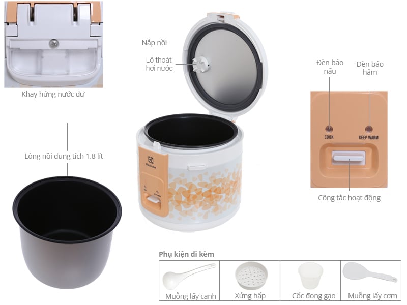 Thông số kỹ thuật Nồi cơm điện Electrolux 1.8 lít ERC3105