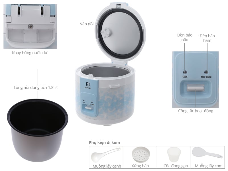 Thông số kỹ thuật Nồi cơm điện Electrolux 1.8 lít ERC3205