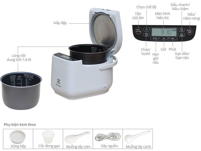 Thông số kỹ thuật Nồi cơm điện tử 1.8 lít Electrolux ERC7603W
