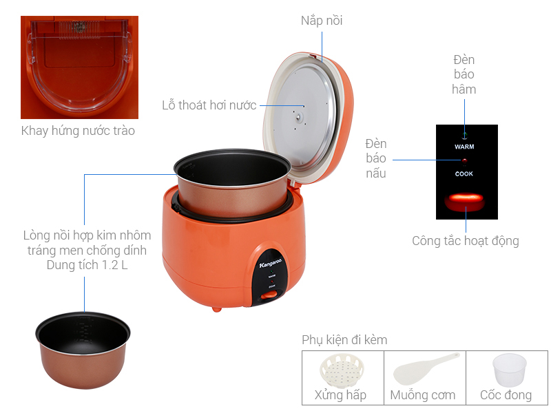 Thông số kỹ thuật Nồi cơm điện Kangaroo 1.2 lít KG826S