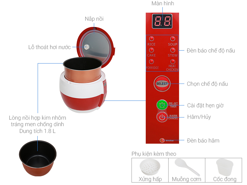 Thông số kỹ thuật Nồi cơm điện nắp gài Kangaroo 1.8 lít KG835