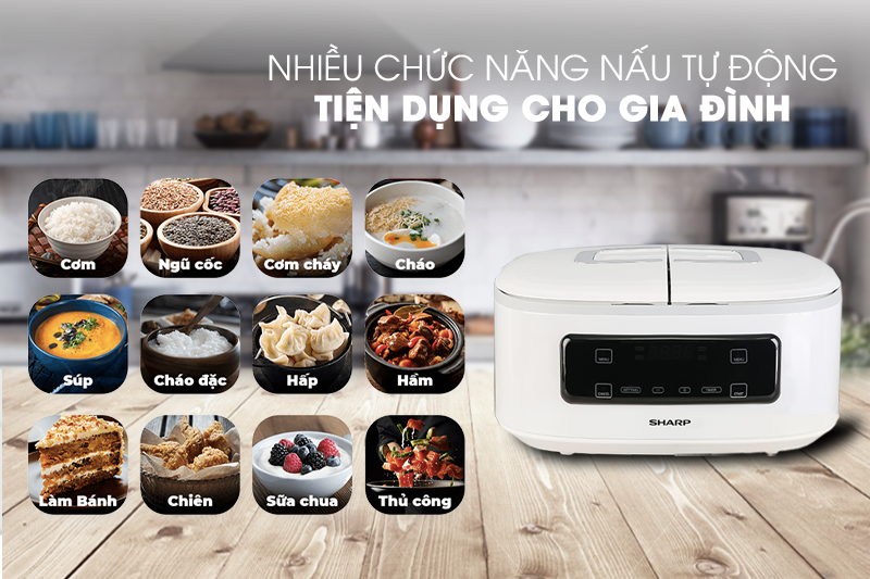 Chế độ nấu đa dạng - Nồi cơm điện tử 2 ngăn đa năng Sharp 1.8 lít KN-TC50VN-SL Trắng Chế độ nấu đa dạng - Nồi cơm điện tử 2 ngăn đa năng Sharp 1.8 lít KN-TC50VN-SL Trắng